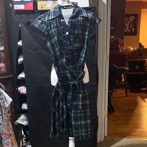 28c# SedTrend W Sz S NWT Plaid heart Buttons Dress w plaid tie Belt vintage styl